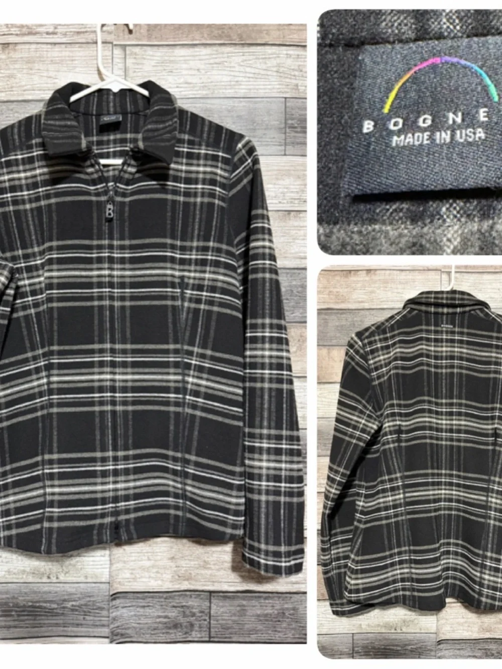 BOGNER Plaid Full Zip Jacket Women’s M Black Gray Made In USA Fleece